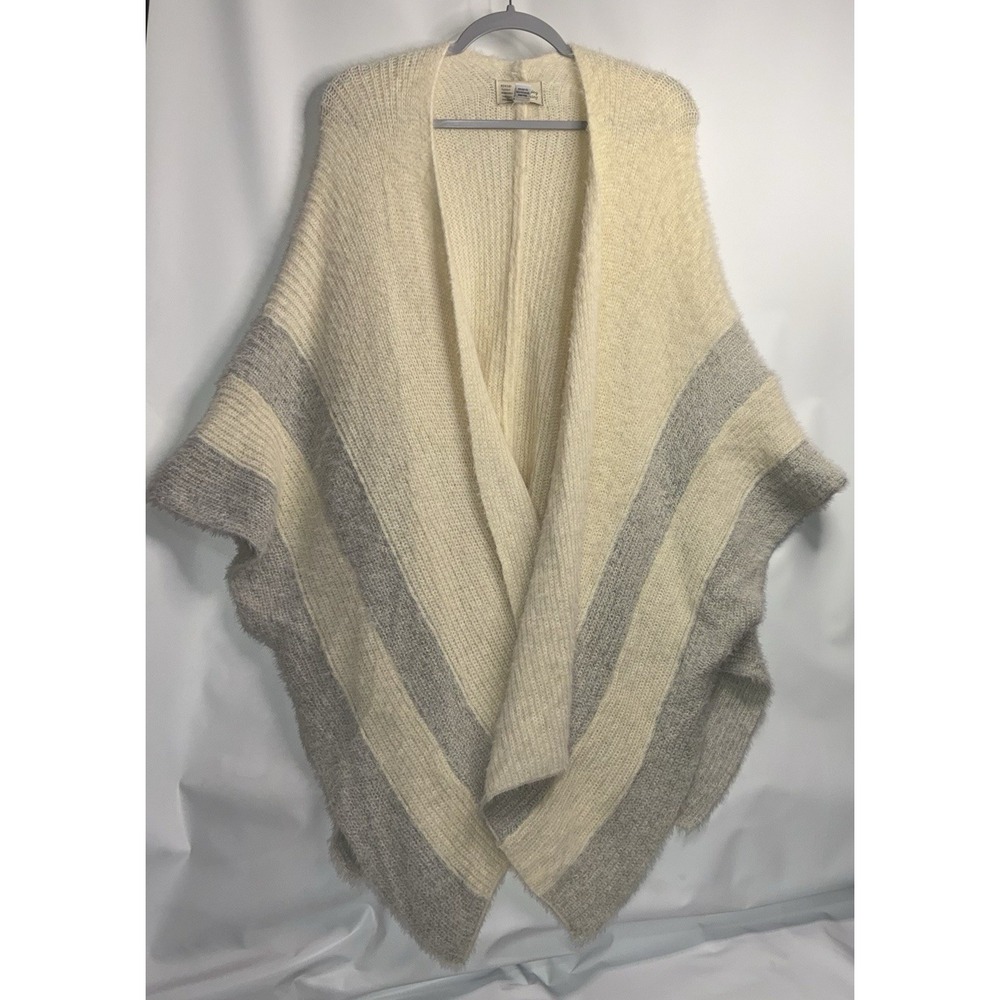 Anthropologie Saturday Sunday Cardigan Knit Poncho Cream Grey Stripe One Size